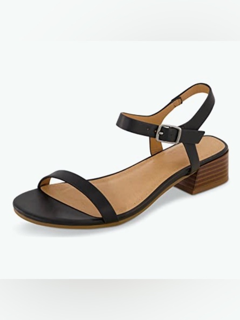 Minimalist Black Ankle-Strap Low Block Heel Sandal - Women